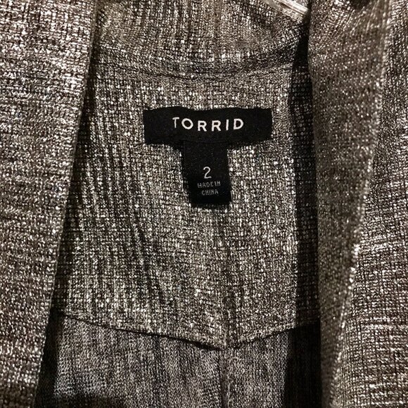 Torrid Womens Open Front Dressy Metallic Silver Long Sleeve Cardigan Size 2 - Picture 4 of 6